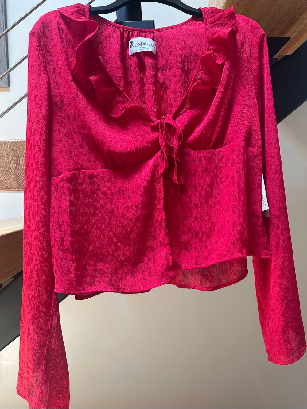 No Boundaries Hot Pink Ruffle Tie-Front Blouse